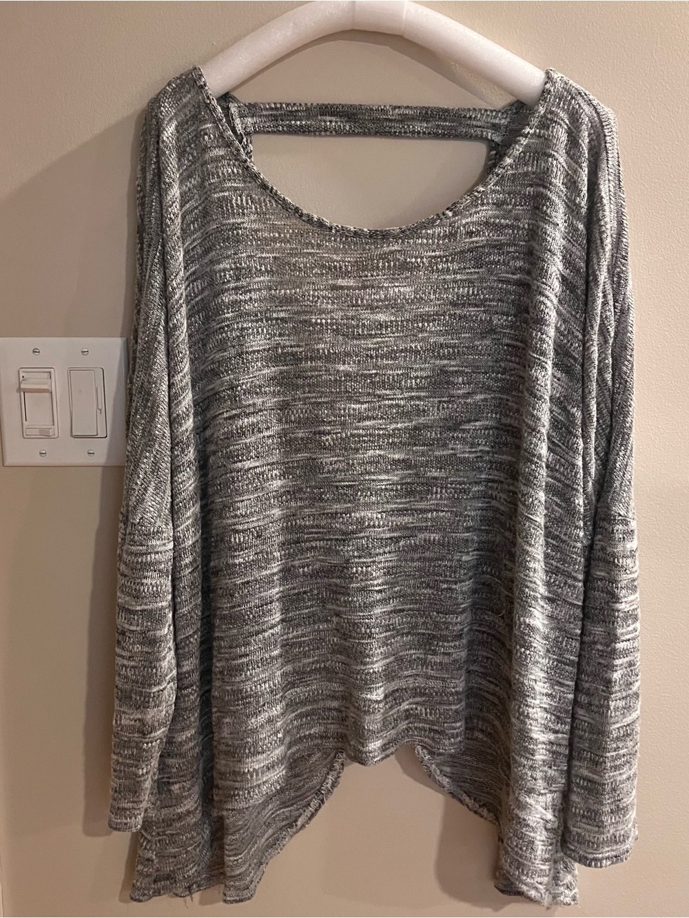 Women's Grey Marled Knit Tunic Top sexy loose, asymmetric